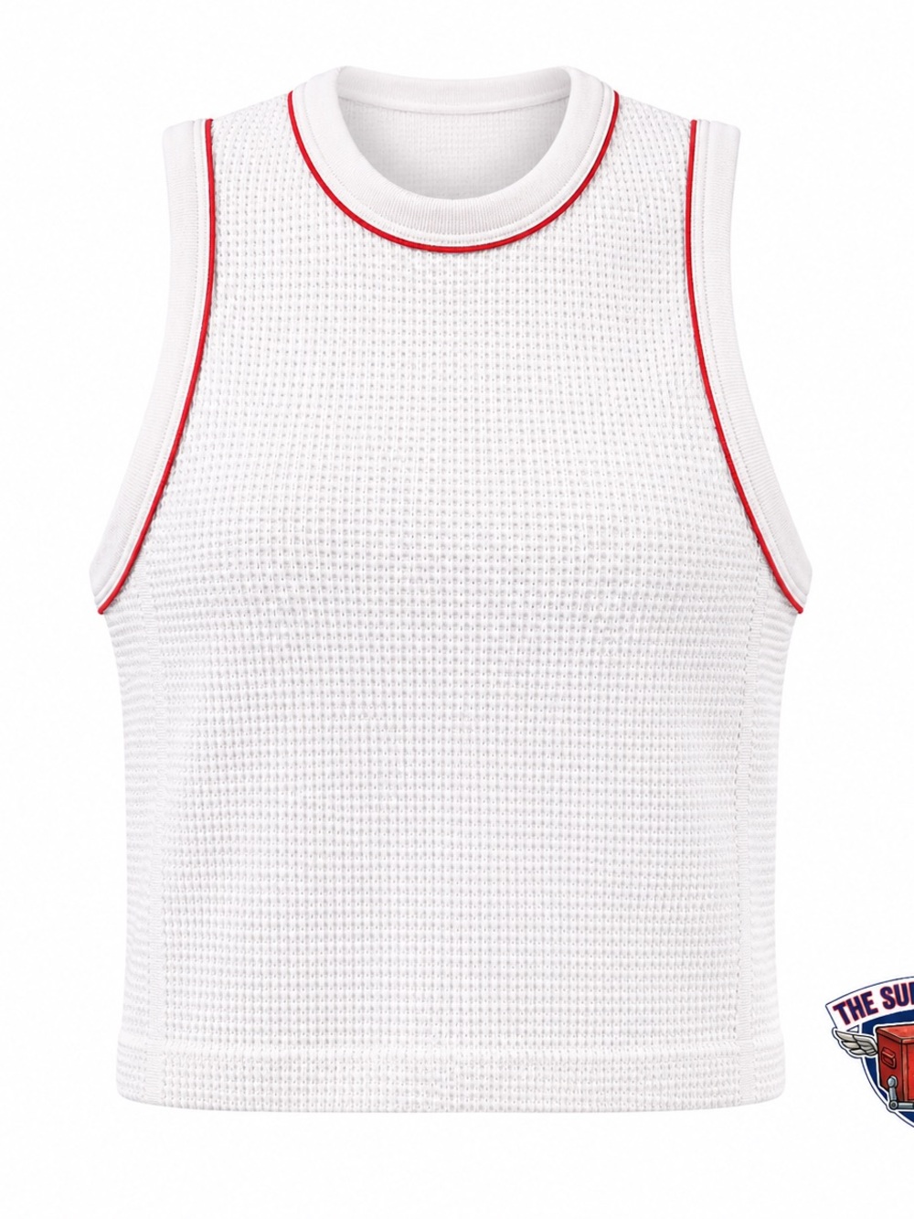 All In Motion Waffle Knit Cropped Tank Top White Red Trim XL NWOT